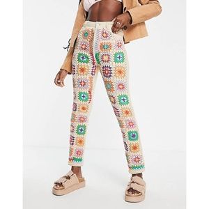 NEW Free People Crochet Zuri Mom Jeans Sedona Sunset 26